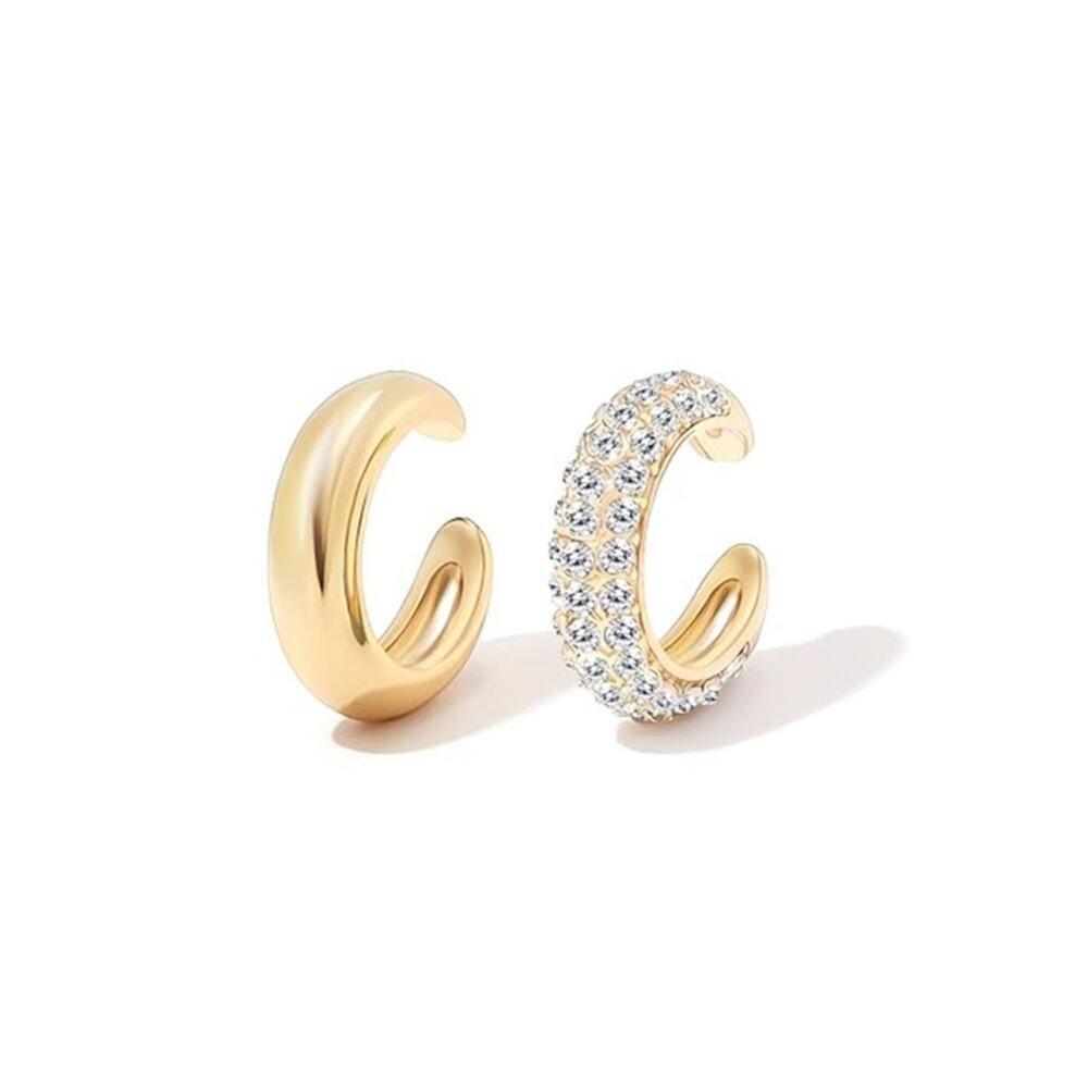 Ear Cuffs Sonya Non Piercing 14K Gold Plated Chunky Rhinestone Cartilage Clip on